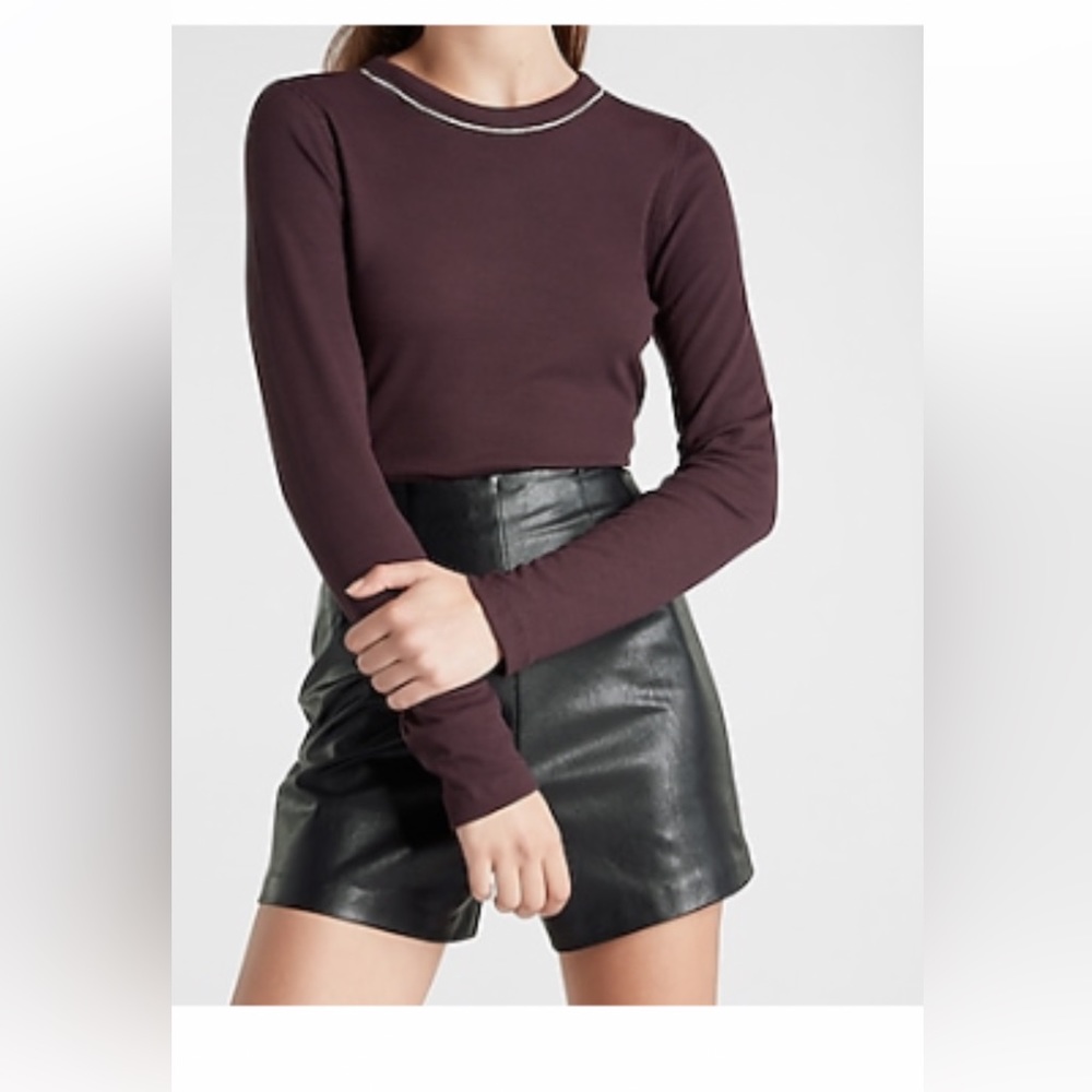 Express Embellished Crew Neck Top, Size M.